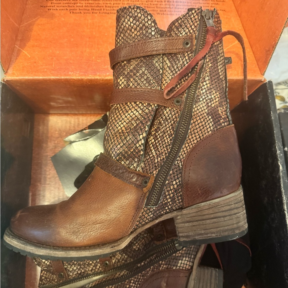 Freebird Snakeskin and Brown Ankle Boots